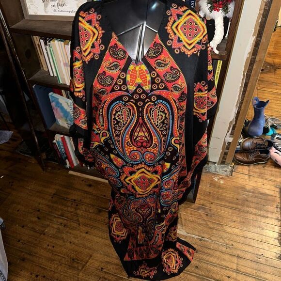 Gypsy Blu orange paisley flowy vacationcore boho kaftan - Picture 5 of 7